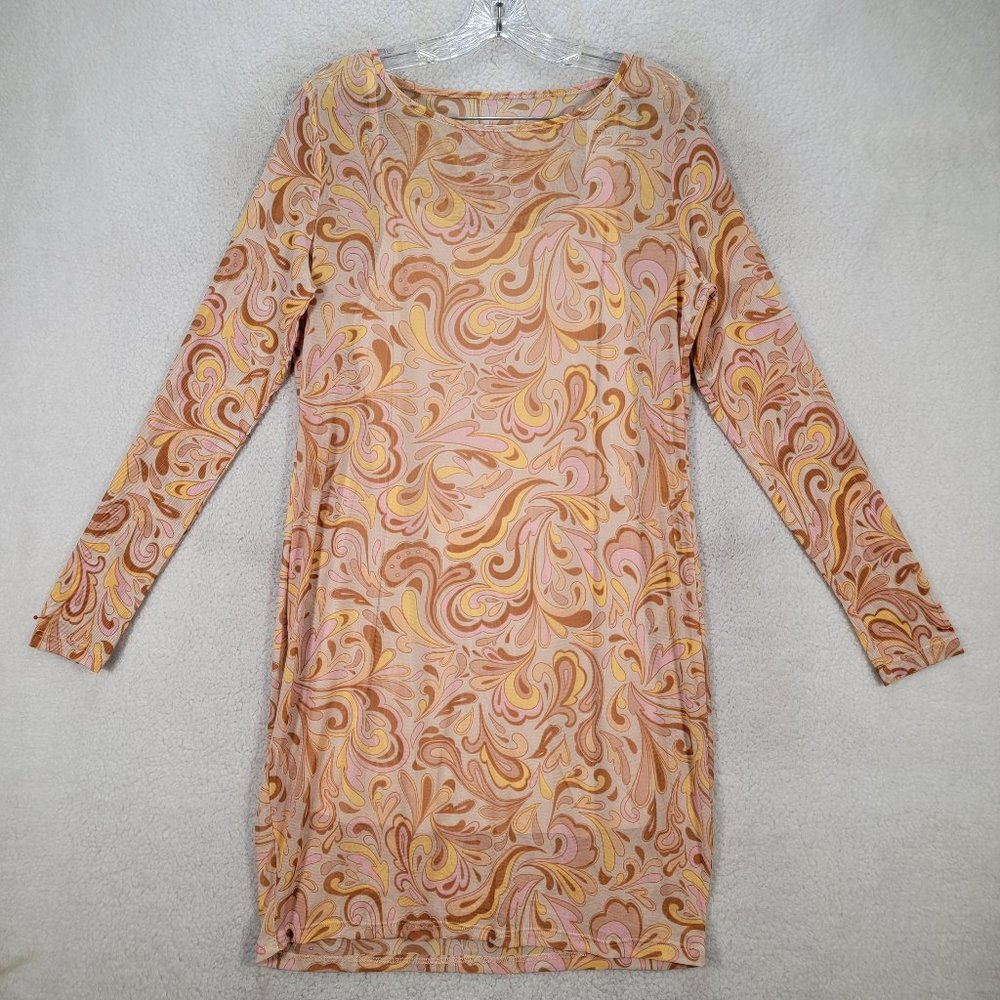 NWT Cotton On Beige Mesh Retro Stretch Psychedelic Mod Lined Sheath Mini